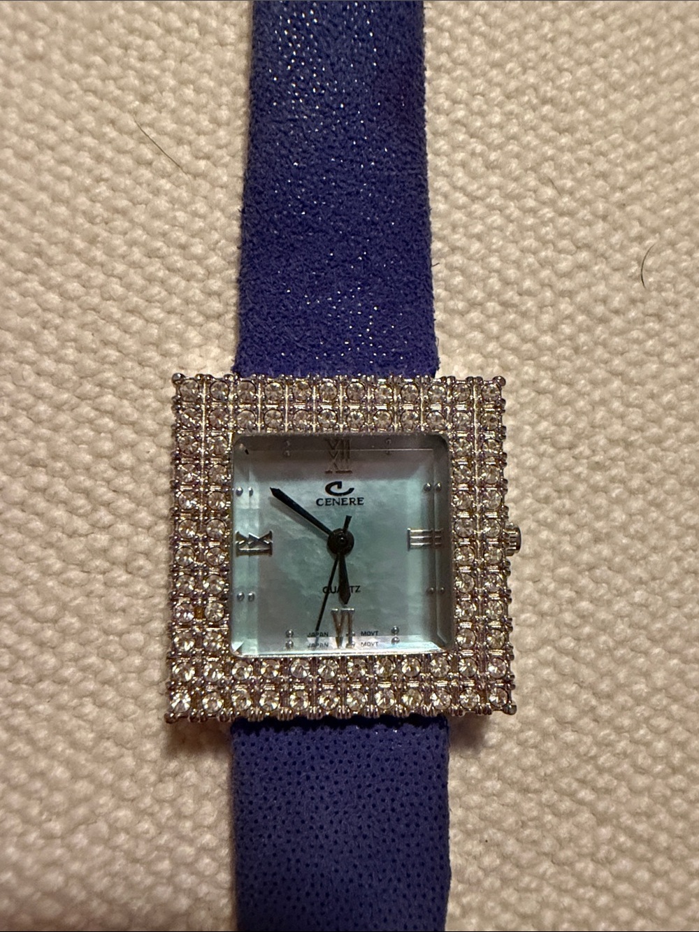 Cenere Square Crystal-Frame Watch with Navy   Strap